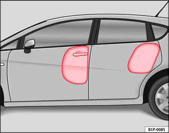 Fig. 22 Airbags laterales completamente inflados en el lado izquierdo del vehículo