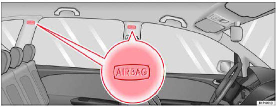 Fig. 23 Ubicación de los airbags para la cabeza en el lado izquierdo del vehículo