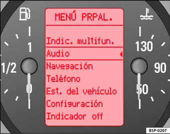 Fig. 43 Pantalla digital del cuadro de instrumentos: Menú principal