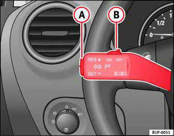 Fig. 122 Palanca de intermitentes y de luz de carretera: conmutador y tecla basculante