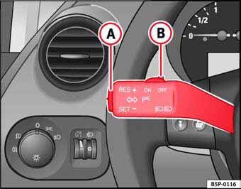 Fig. 126 Palanca de intermitentes y de luz de carretera: mando y tecla basculante