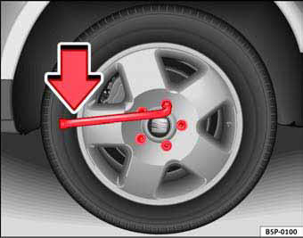 Fig. 148 Cambio de rueda: aflojar los tornillos de rueda
